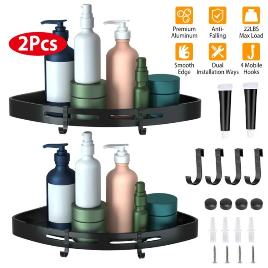

Bath Corner Shower Shelves Adhesive Caddy Wall Mounted No Drilling Racks Shower Organizer Basket Aluminum Storage for Bathroom