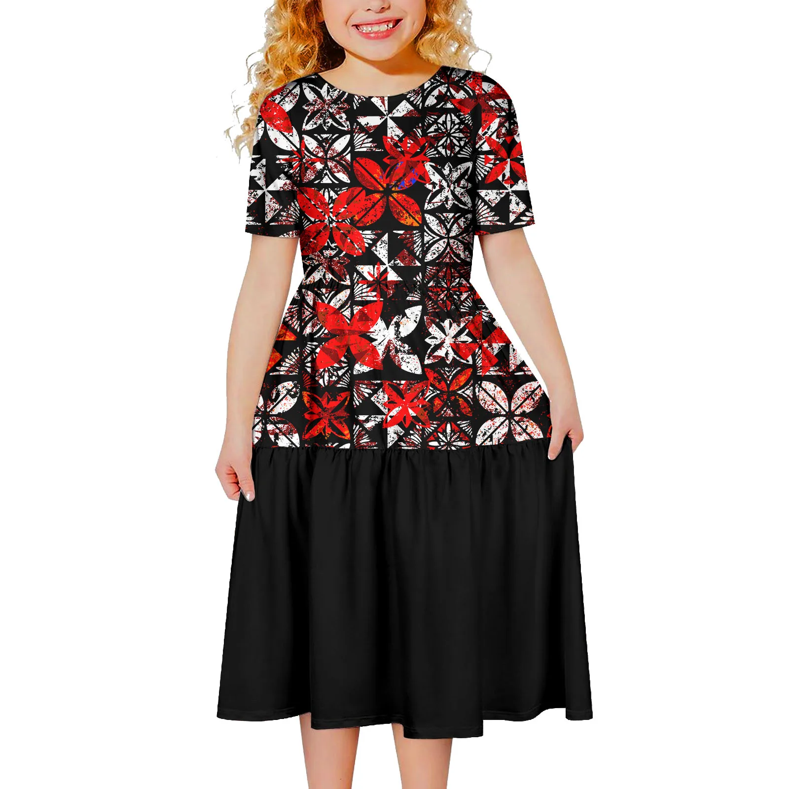 Comfortable Kids Wear Custom Tropical Pattern Clothes Hawaiian Trendy Children Dresses Polynesian Plus Size Girls Skirts Samoan