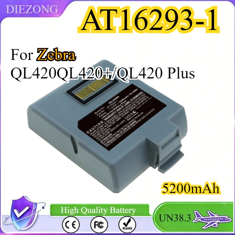 

5200mAh High Capacity Portable Printer Battery for Zebra QL420 QL420+ Plus AT16293-1 7.4V 38.48Wh Replacement Battery
