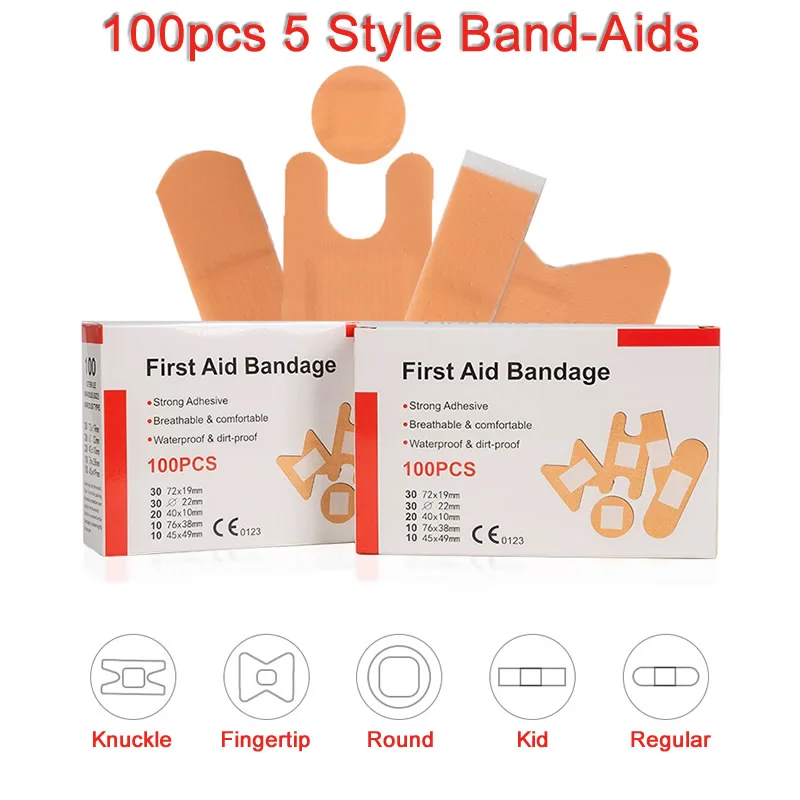 100Pcs First Aid Waterproof Wound Plaster Multi Size Band-Aid Patch For Home Travel First Aid Kit Emergency Kits Accessories