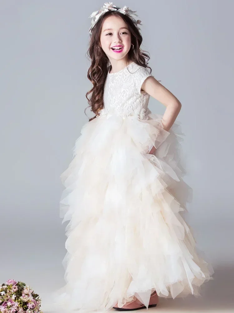 

2024 Spring New Walk Show Dress Flower Boy Princess Dress Little Girl Fluffy Yarn Piano Performance Dress