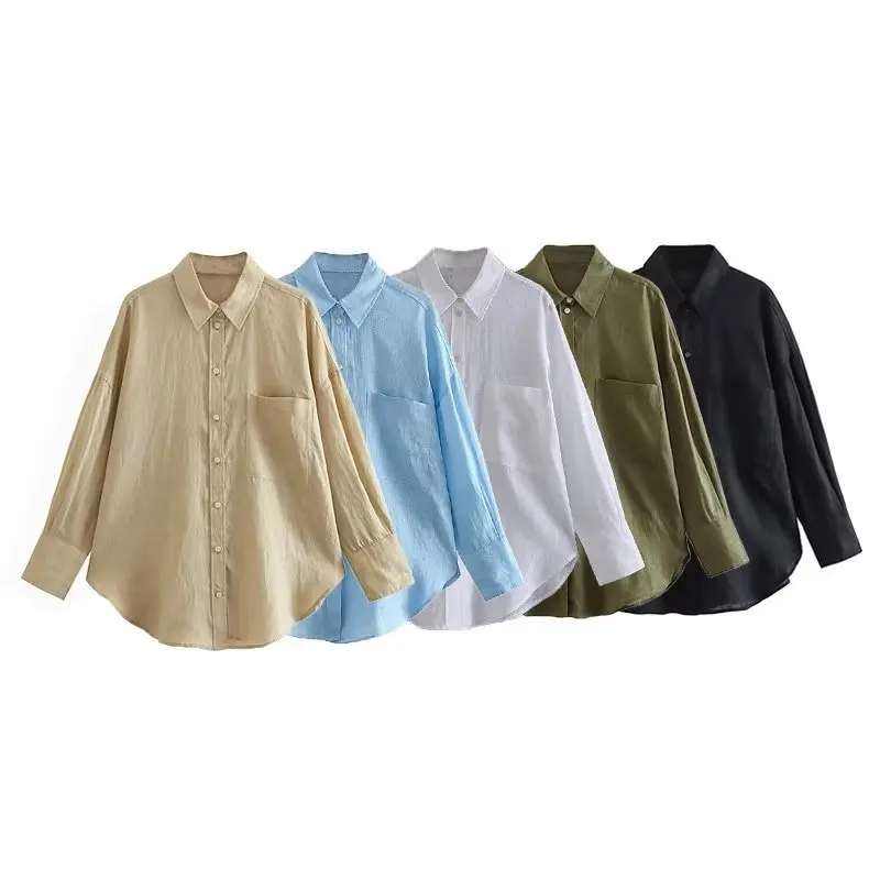 

2025European and American Style Women's New Shirt Casual Multi-color Linen Long Sleeve Shirt Top