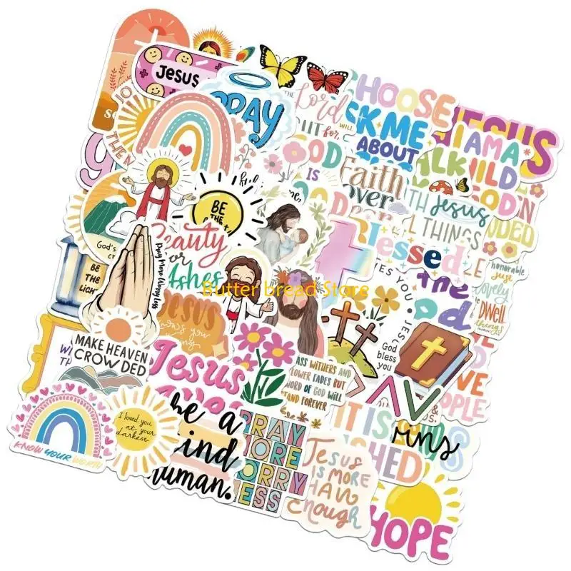 W89C 50PCS الكتاب المقدس اقتباس ملصق ملصق للكتاب المقدس التحفيزي لجهاز الكمبيوتر المحمول زجاجة الماء