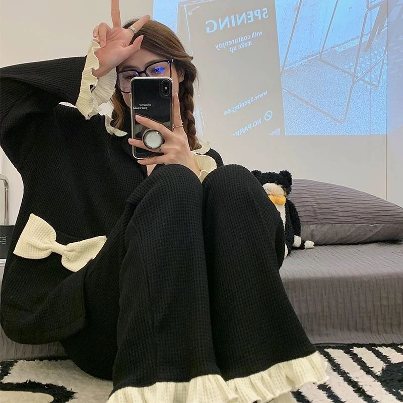 Ins Wind Day Sweet Girl Pajamas Women Spring  Autumn New Long Sleeves and Trousers Dormitory Home Dress Set To Wear Sleepwear