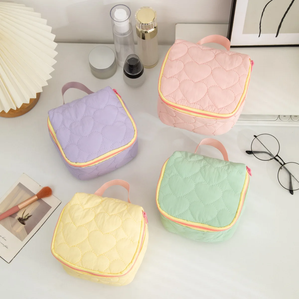 Portable Ins Style Colorful Zipper Makeup Bag Cute Travel Handheld Cosmetic Organizer Pouch