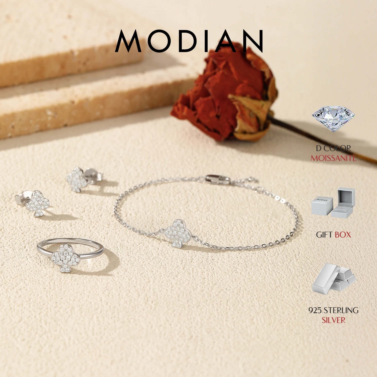 Pendientes MODIAN Moissanite de Plata de Ley 925, diseño Original, anillos para palos, pulsera para mujer, conjuntos de joyería fina