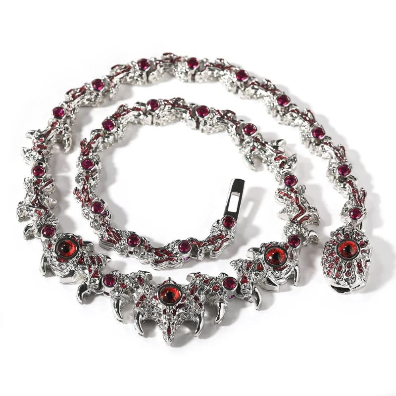 

Timeless Red Eyes Chain Necklace Iced Out Thrilled Claws AAAAA+ Cubic Zirconia For Men Rock Hiphop Jewelry