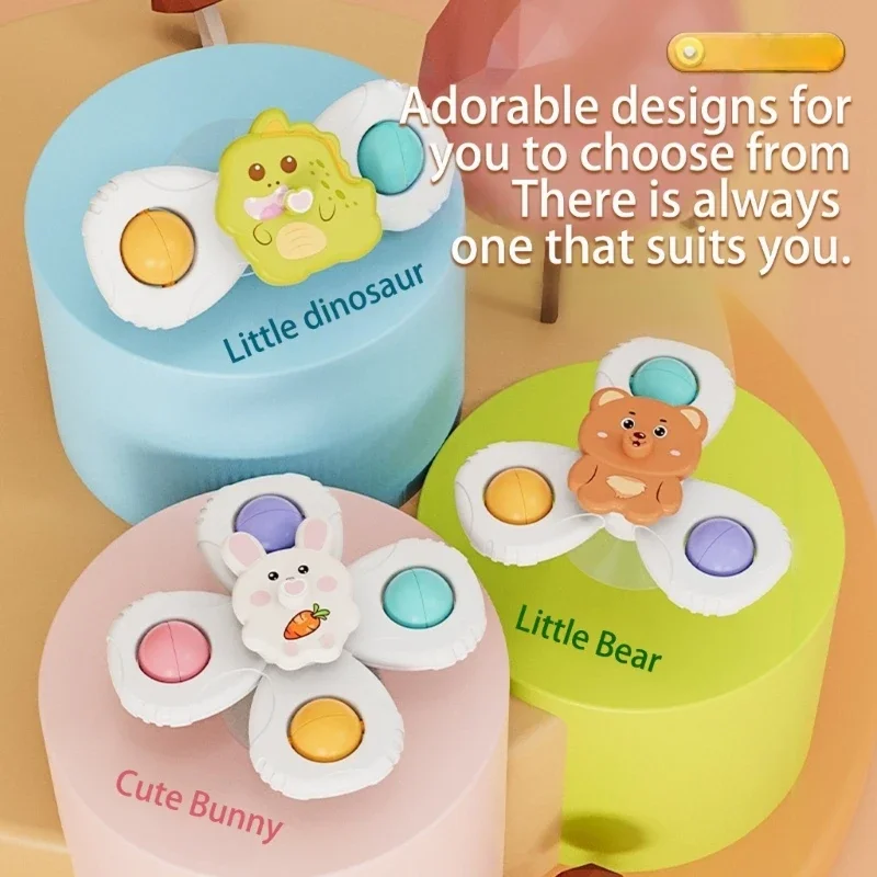 3PCS 동물 디자인 흡입 컵 휠 장난감 신생아 샤워 선물 목욕 엔터테인먼트 15UB에 대 한 다채로운 회전 휠