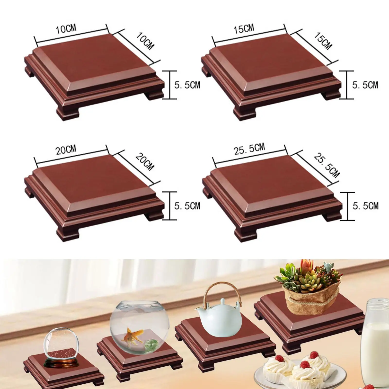 Square Wooden Base Art Exhibition Pedestal Smooth Finish Wood Decor Riser for Teapot Vase Mini Bonsai