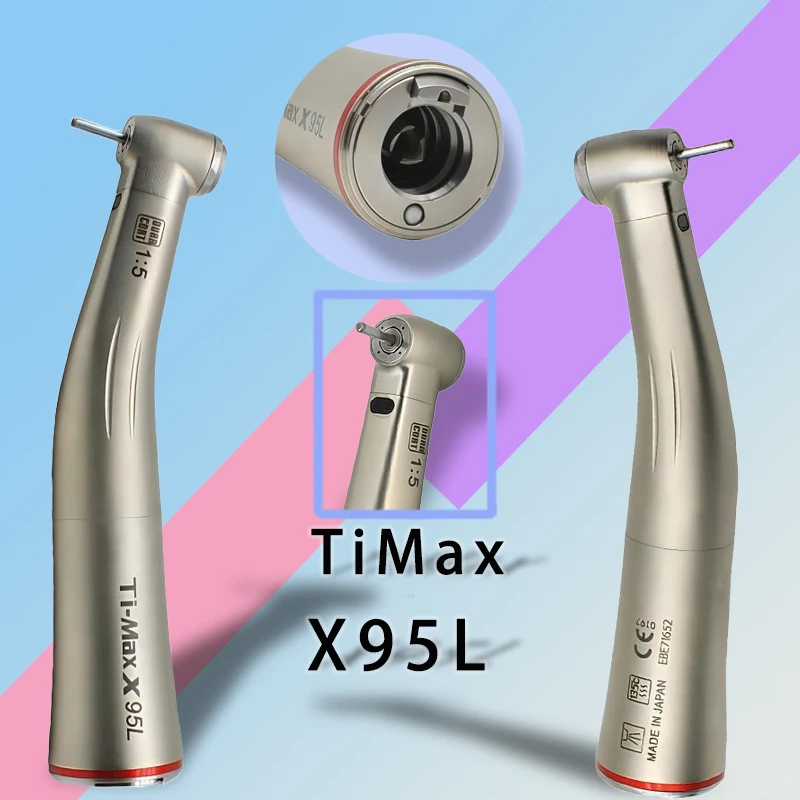 

NSK TiMax Dental X95L Against Contra Angle 1:5 Increasing Speed Handpiece Push Button Fiber Optic Handpiece Inner Water Red Ring