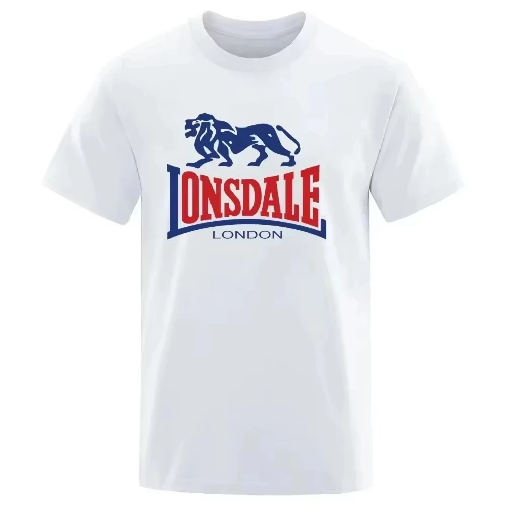 Herren-T-Shirt mit Löwen-Lonsdale-Print, kurzärmelig, locker und bequem, aus reiner Baumwolle, Street-Style, Oversize-Herrenkleidung für den Sommer – Detail 6