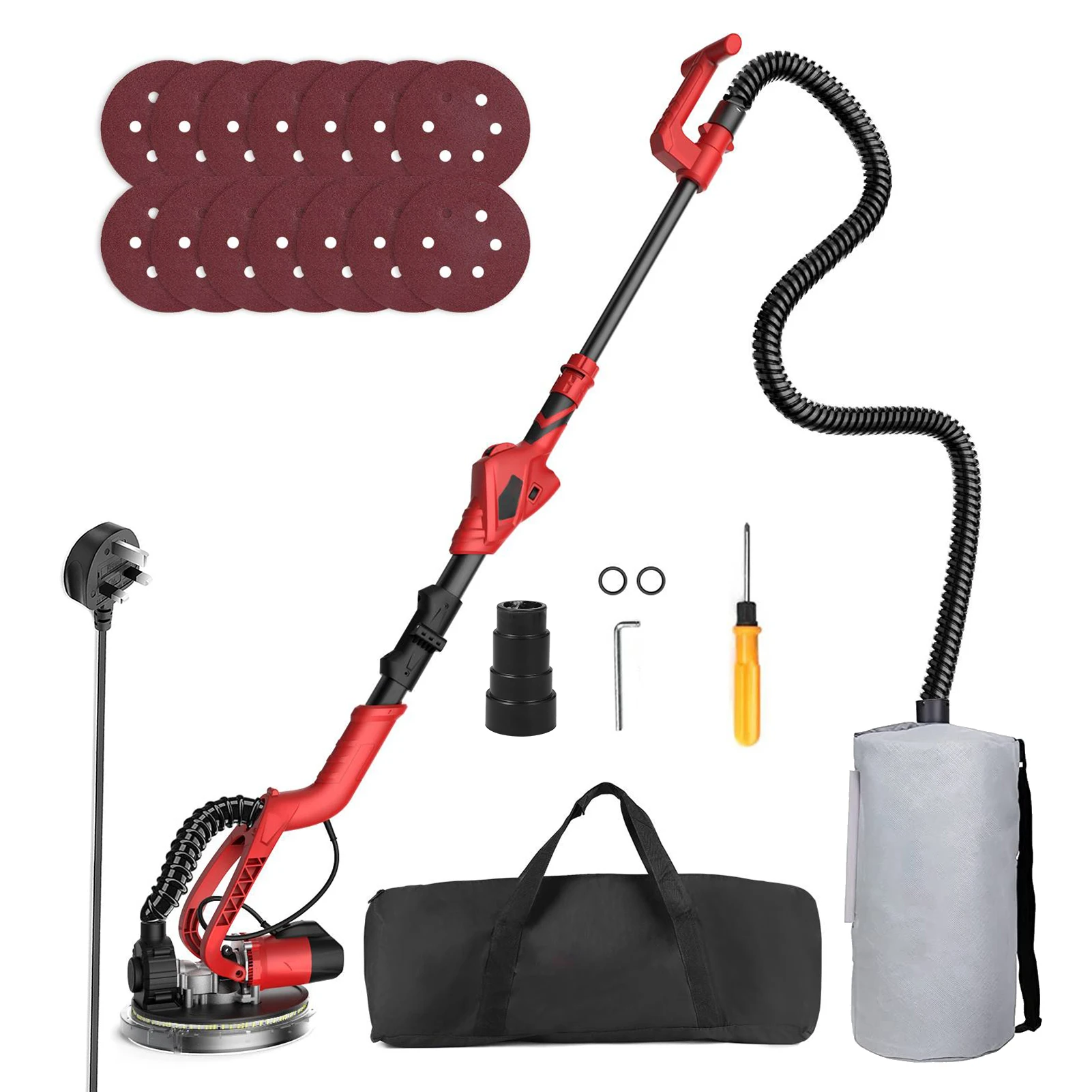 Drywall Sander 750W Wall Sander with 14PCS Sanding Discs 6 Variable Speed 1000-1850RPM Foldable 9 Inch Electric Drywall Sander