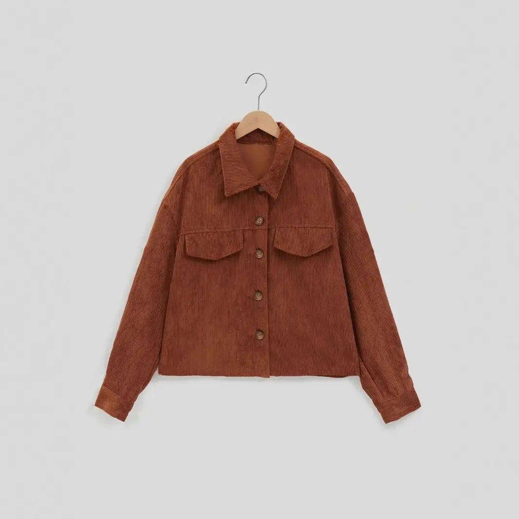 

Women's Faion Corduroy Jaet Casual Plaid Long Bule ort Sle Home Use Protective Clothing Brand Unregistered