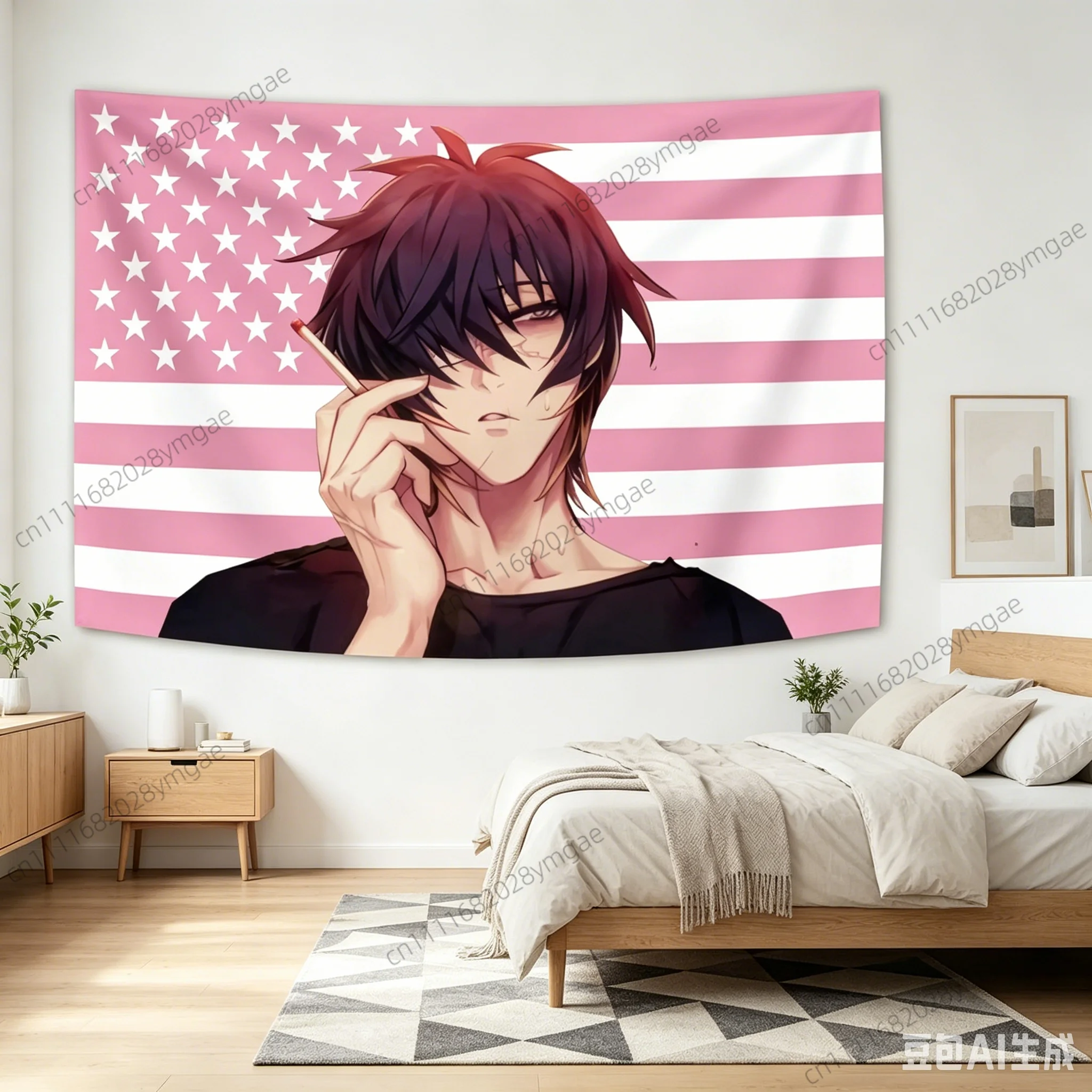 Creative Funny Anime Game Tapestry S-Slow Damage Pink American Flags Wall Art Headboard Aesthetic Background Cloth Banners Decor