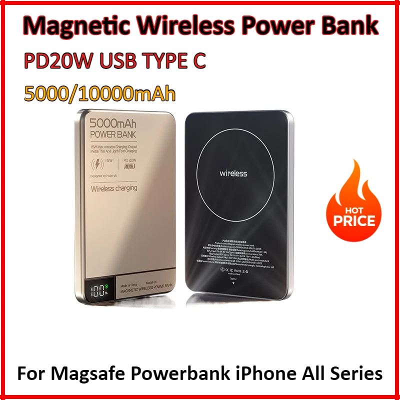 

5000/10000mAh Magnetic Wireless Power Bank PD20W USB TYPE C Fast Charging For Magsafe Powerbank iPhone 16 15 14 13 12 11 PRO MAX