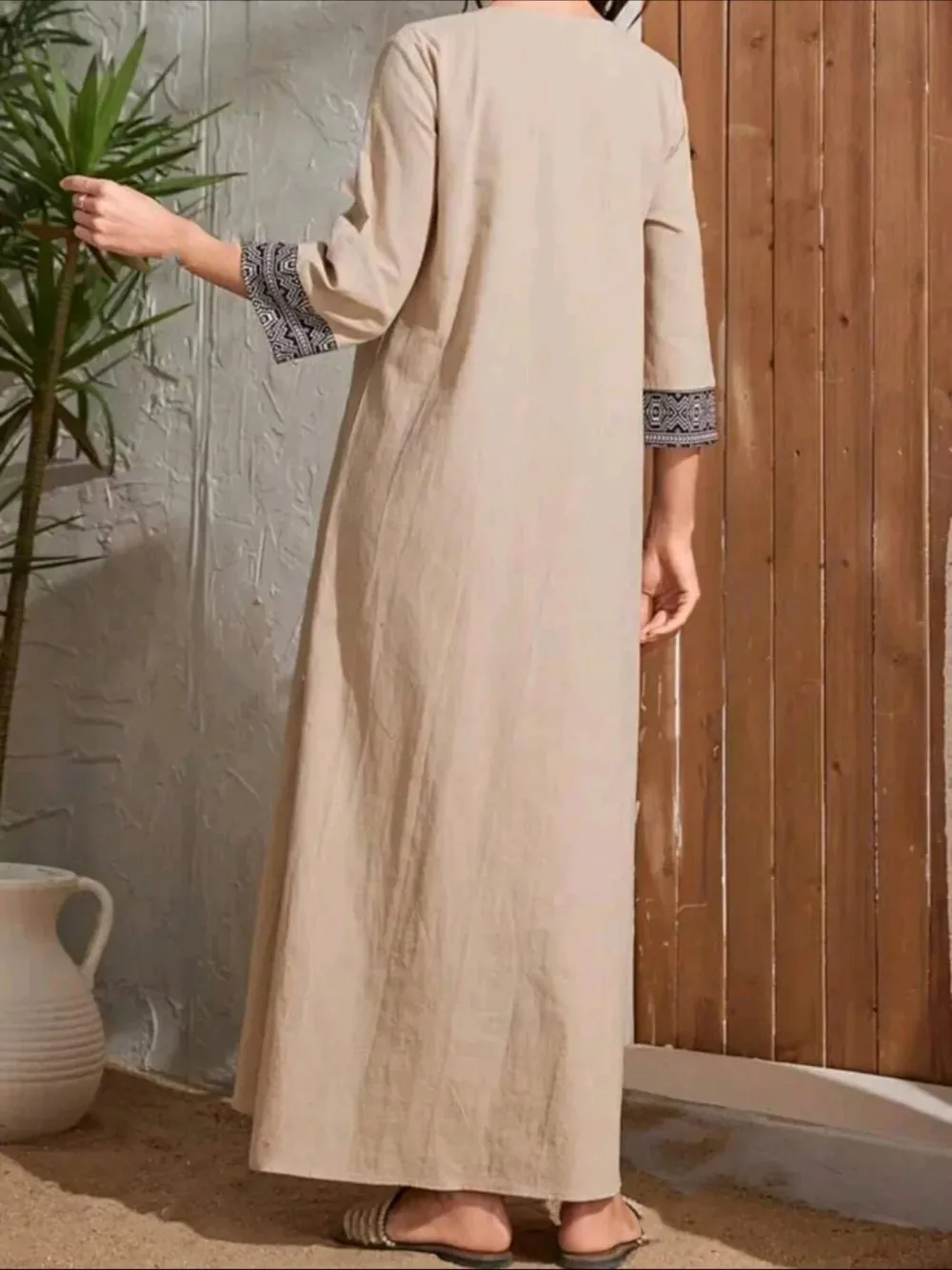 Spring Summer Women Kaftan Dresses Middle Sleeve Printed Women Muslim Dresses