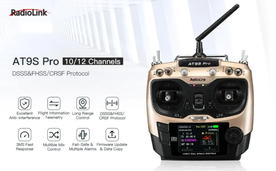 AT9S RPO 10CH 12CH DSSS FHSS full function remote control with DSSS and FHSS spread specturm support SBUS PPM PWM