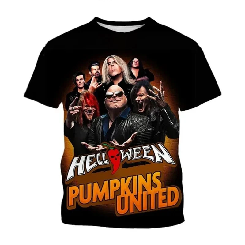 Helloween-camisetas con estampado 3D de banda de Rock para hombres y mujeres, ropa de calle de manga corta de gran tamaño, Camiseta de cuello