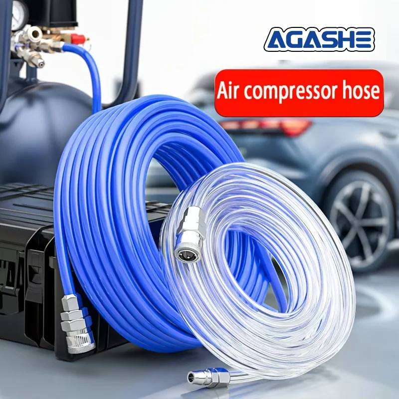 AGASHE Elastic Reinforced Polyurethane（PU）Air Hose 393.7/787.4/1181.1 Inch，With Quick Connect and Plug - Acid and Alkali Resista