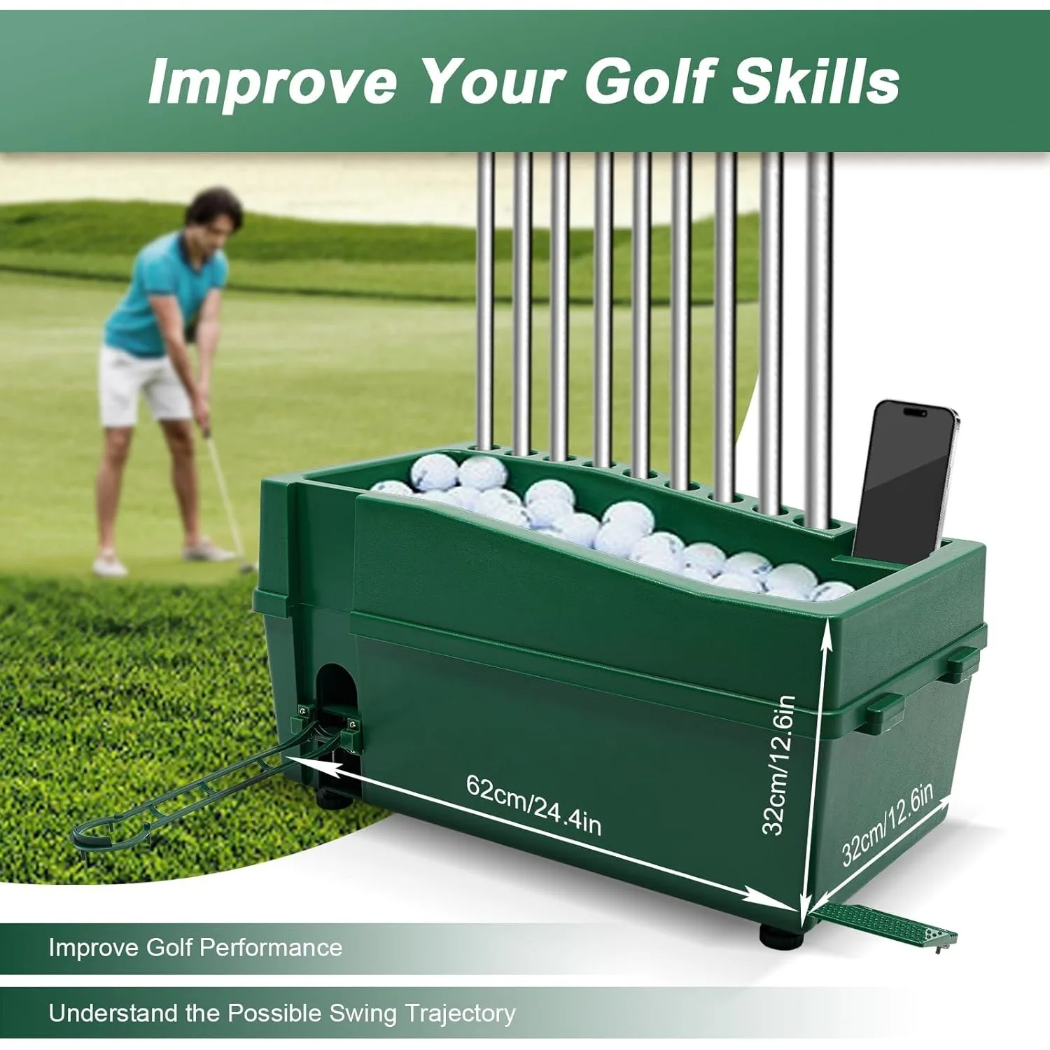 Automatic Golf Tee Machine, Golf Ball Teeing Device Training Machine with Foot Pedal and 9 Club Sockets, Capacity 100 Golf Balls