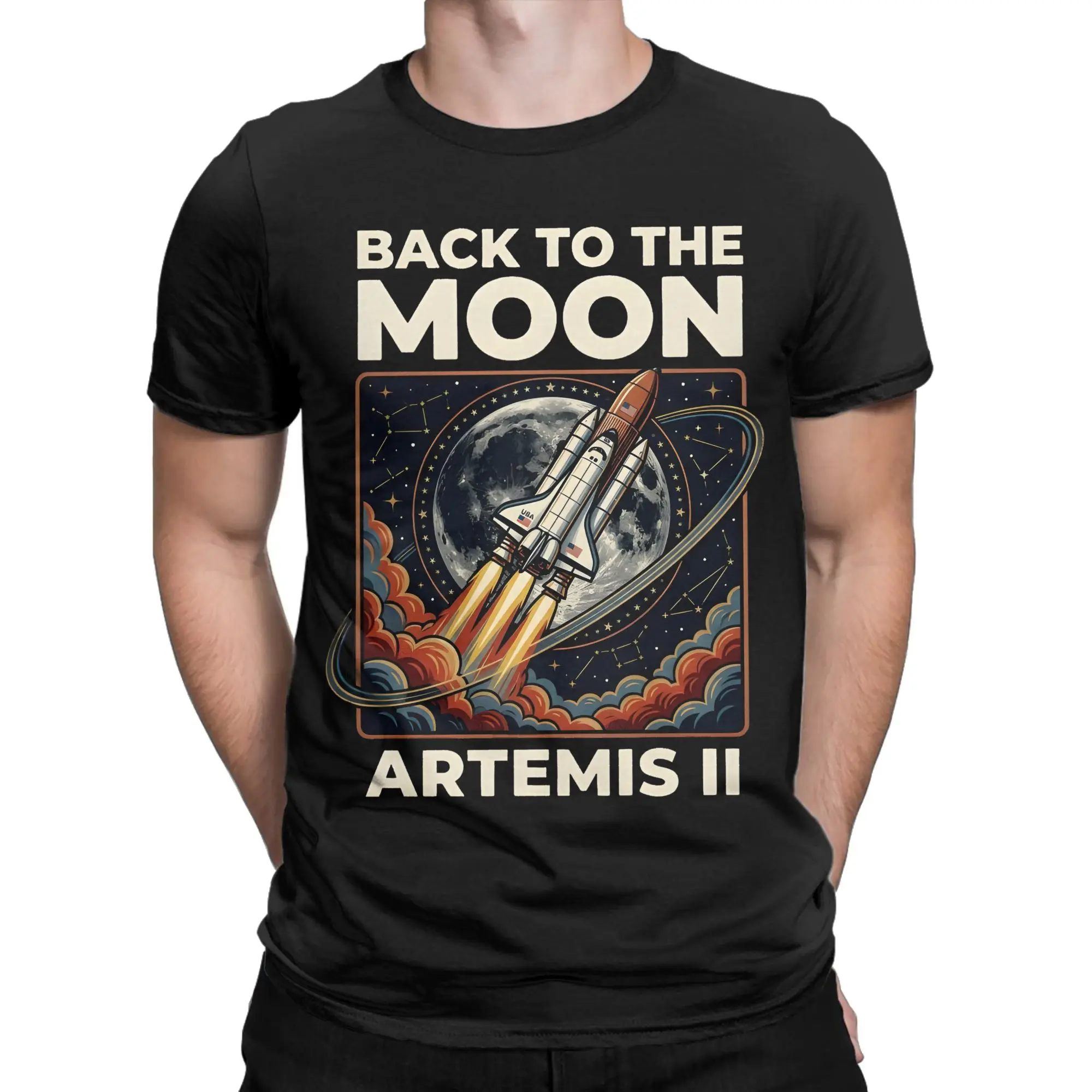 Men Artemis II Launch To The Moon T Shirts  100% Cotton Tops Fashion Short Sleeve Crew Neck Tees Printing T-Shirt