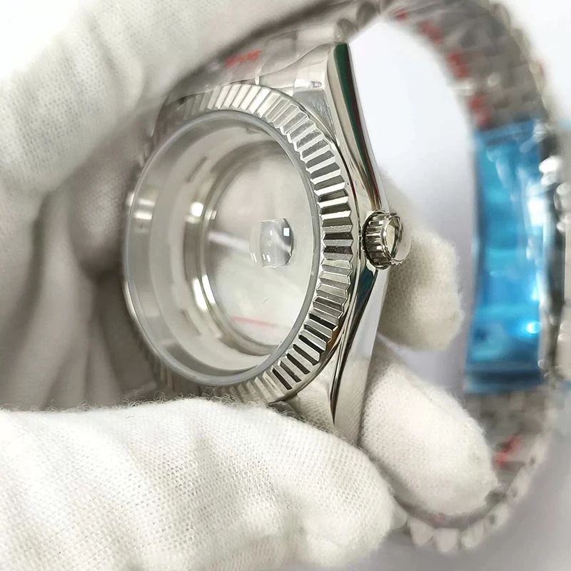 316L الفولاذ المقاوم للصدأ 41 مللي متر الفضة النمط الكلاسيكي ساعة + حزام 28.5 مللي متر الطلب مقاوم للماء صالح 8285 حركة