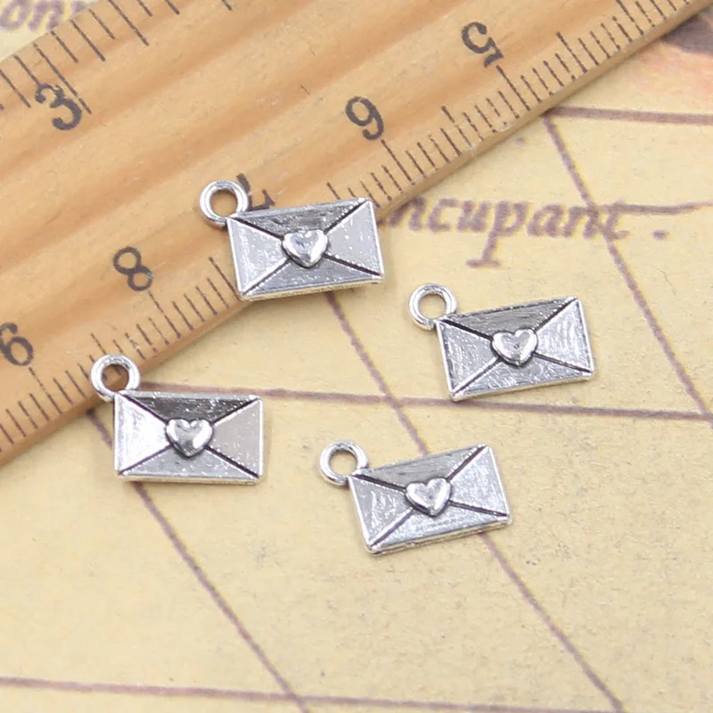 30 Stück Charms Umschlag mit Herz Liebesbrief 13x9mm Antik Silber Farbe Anhänger Herstellung DIY handgemachten tibetischen Schmuck finden