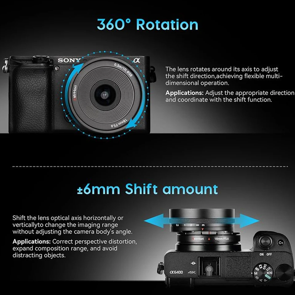 Obiettivo Spostato AstrHori 18 mm F5.6 APS-C 360 °   Obiettivo principale manuale rotante per Sony FS7 A5000 ZV-E10 Nikon Z5 Fuji X-H2 X-T100 Leica T
