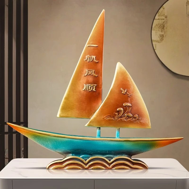 All Copper Smooth Sailing Sailboat Ornaments Home Office Decoration Desktop Crafts Adult Ship Gifts Gift Box Good Wishes