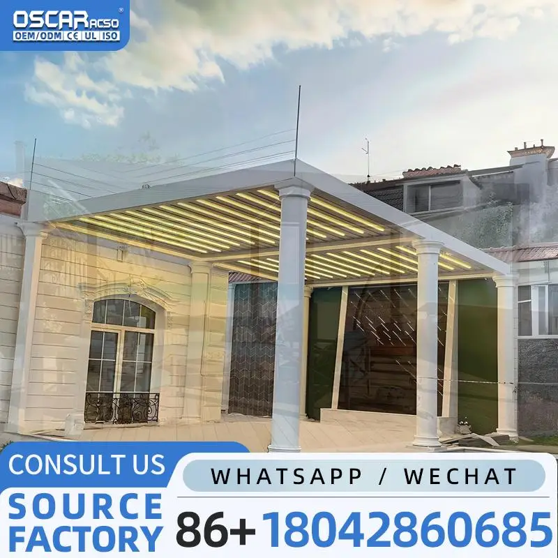 Motorized Bioclimatic Louvre Arches Roof Remote Controlled Outdoor Pergolas for Garden Outdoor Kitchen in European Regions pergo