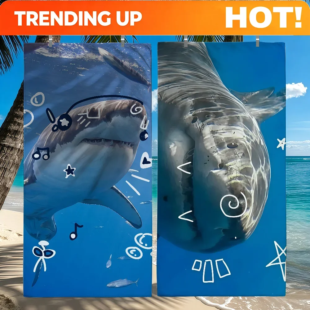 Custom Shark Exploring The Sea Towel Quick Drying Beach Towels Are Suitable For Swimming Pools Camping Yoga And The Gym