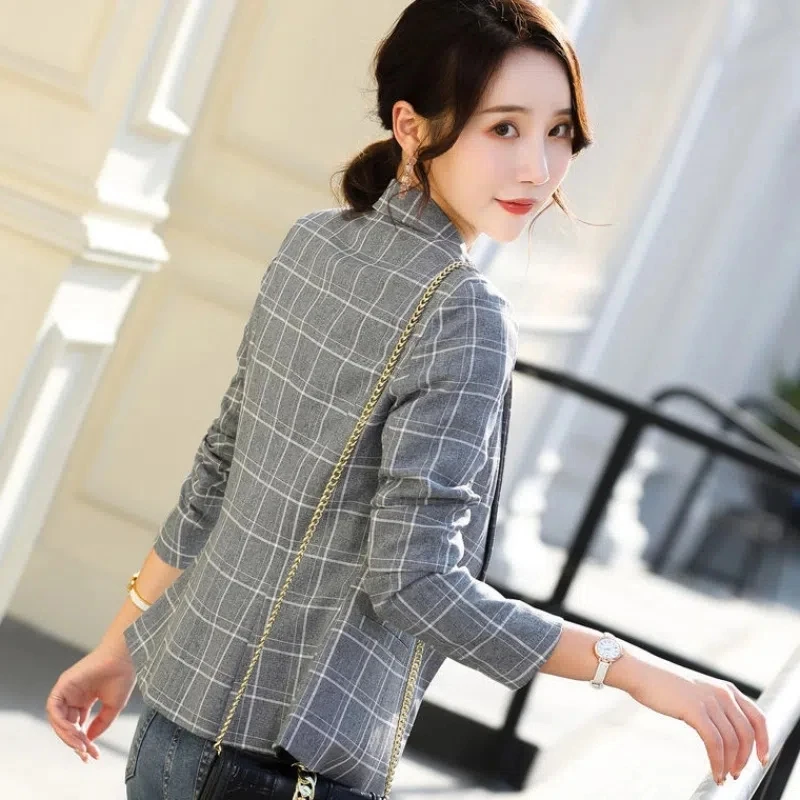 2023 New Fashion Business Plaid Suits Women Work Office Ladies Long Sleeve Casual Blazer Spring Autumn Jacket Female Outerwear