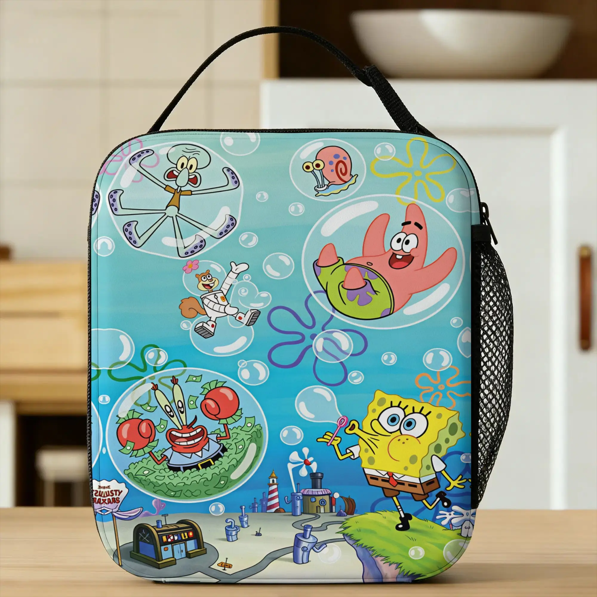 Anime  Spongebobs Lunch Bag Casual Lunch Box For Men School Portable Insulated Cooler Bag Waterproof Print Thermal Tote Handbags