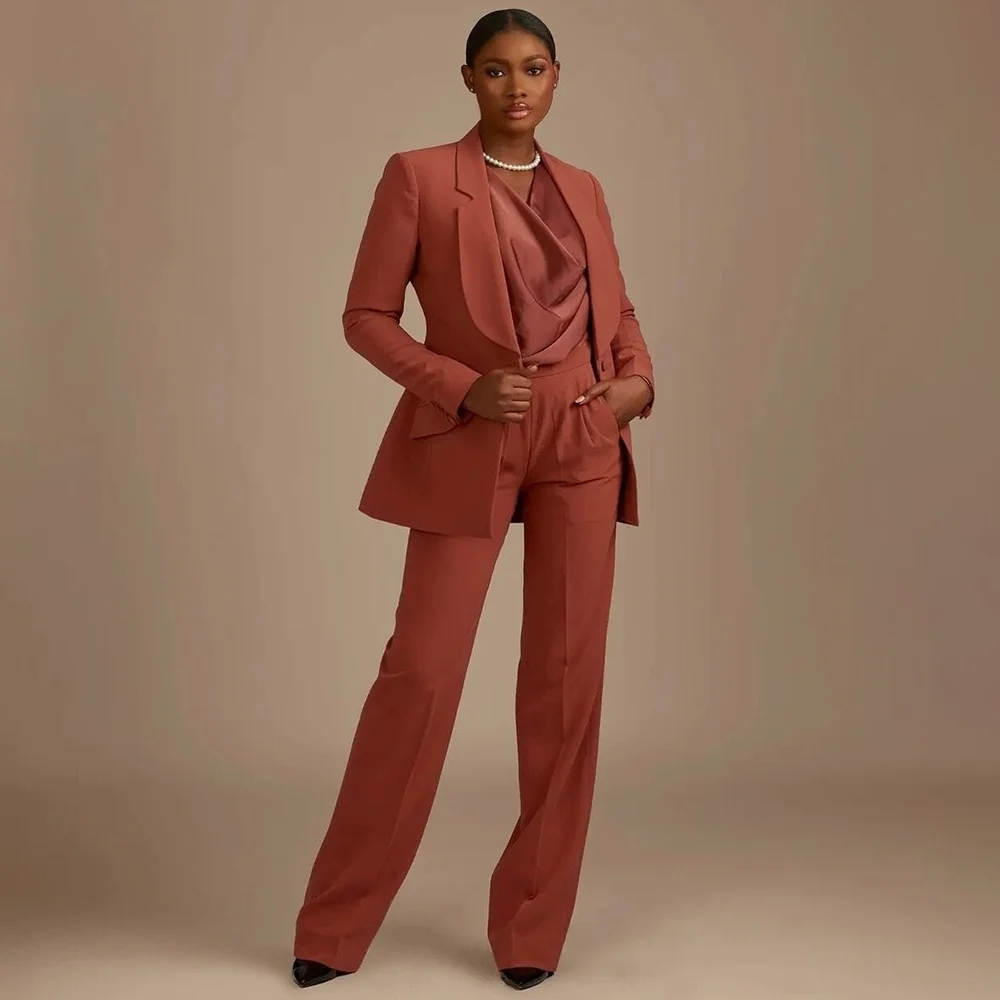 Chic High-end Women's Peacock Blue Tailored Suit Elegant Formal Office 2 Piece Asymmetrical Shawl Lapel Single Breasted Set