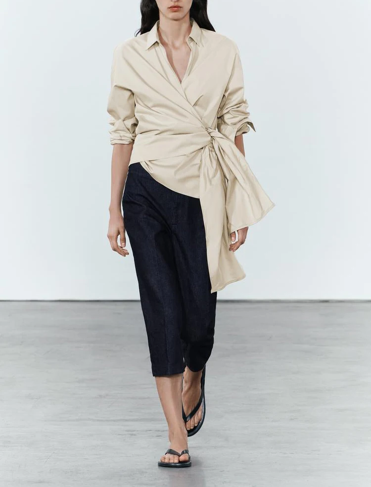 Summer New Women's irt Pleated Bubble Sve Chiffon  Knot Decorated White Regular Length Polyester Fiber 00%