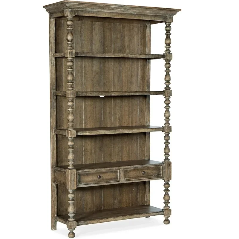 

American solid wood retro bookcase, Roman column as old study bookshelf, European combination shelf hollow