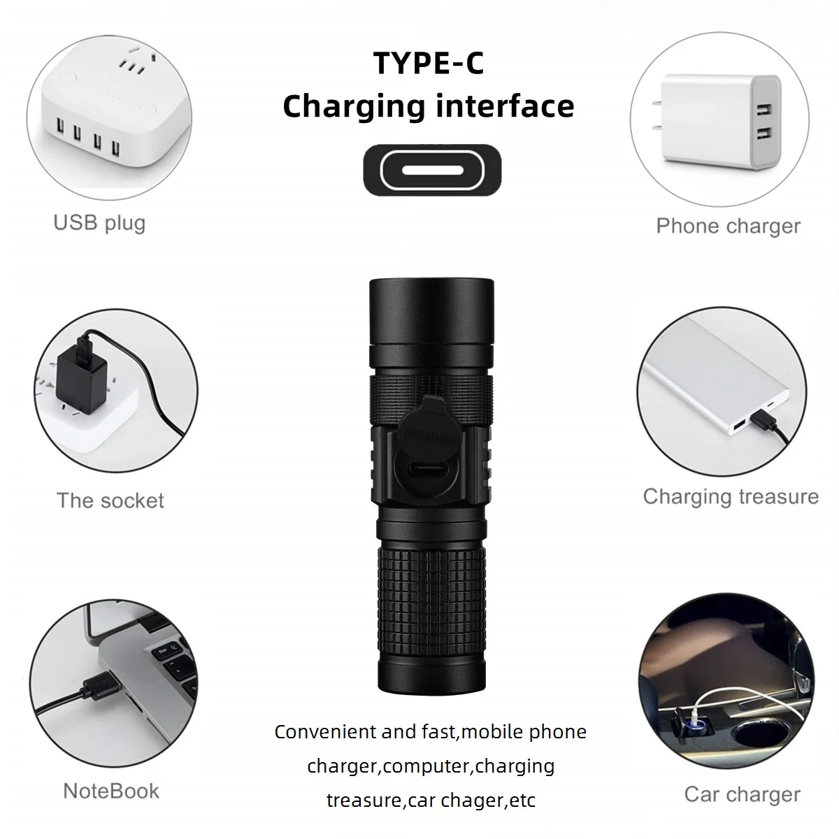 Portable Rechargeable Zoom LED Flashlight P200 Flash Light Torch Lantern 3 Lighting Modes Camping Light Mini Led Flashlight X50