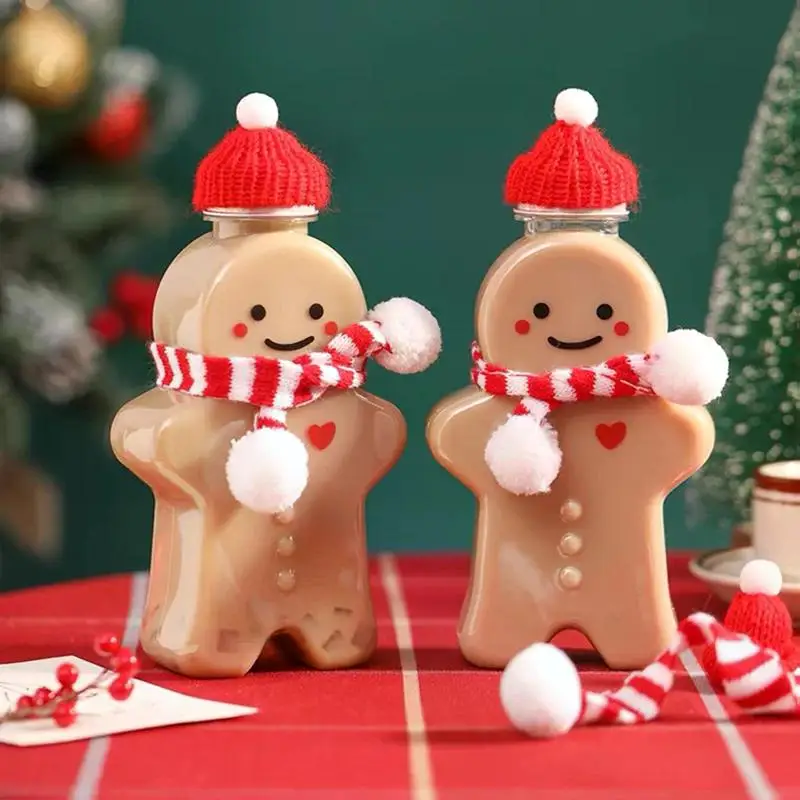 Christmas Plastic Water Bottle Christmas Party Decoration Gingerbread Man Snowman Shaker Cup Juice Drink Bottles Kids Gifts