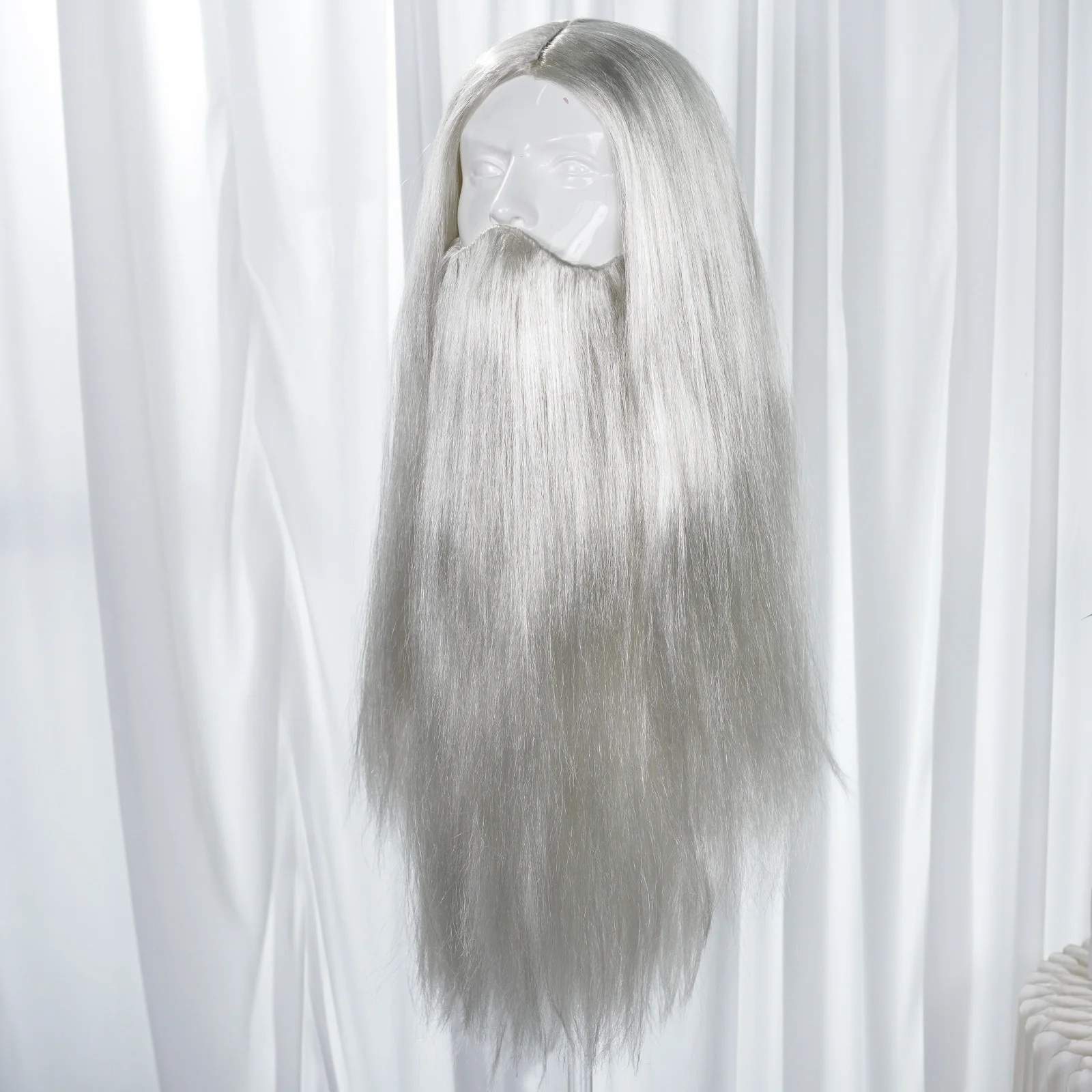 شعر مستعار صناعي طويل مستقيم باللون الرمادي الفضي واللحية الطويلة مناسب لشعر مستعار الزي للعب الأدوار #5