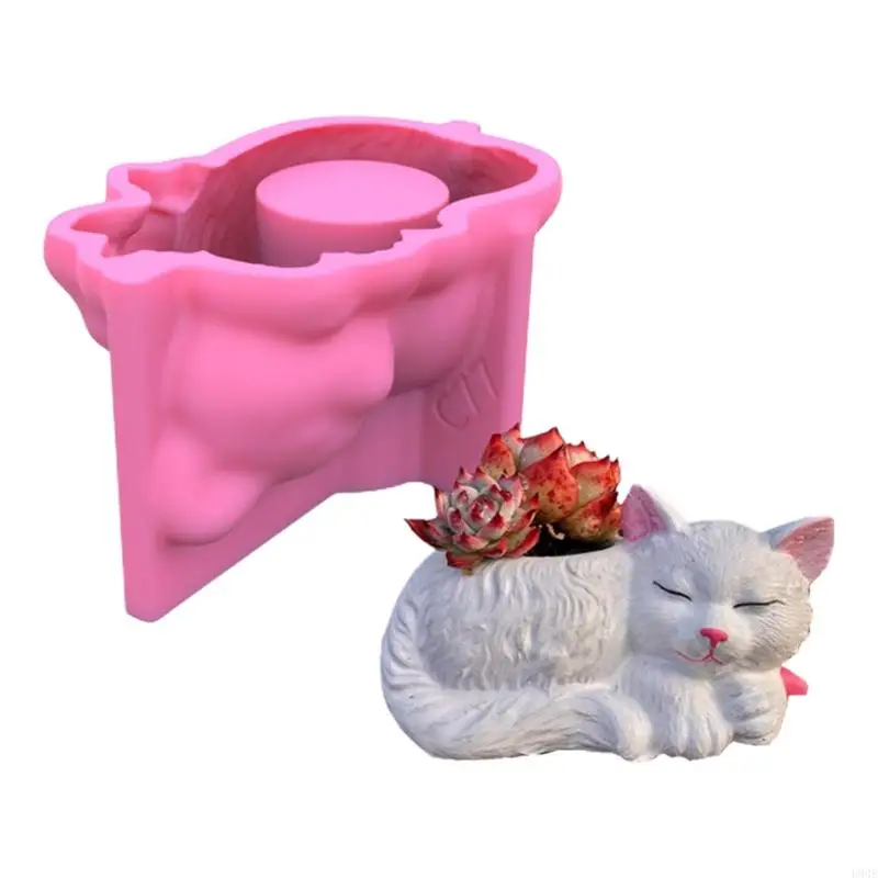 

U90E for Cat Gypsum Flower Pot Silicone Resin Mold Epoxy Resin Casting Mold Succulent Vase Cement Mold Holder Wax Mold