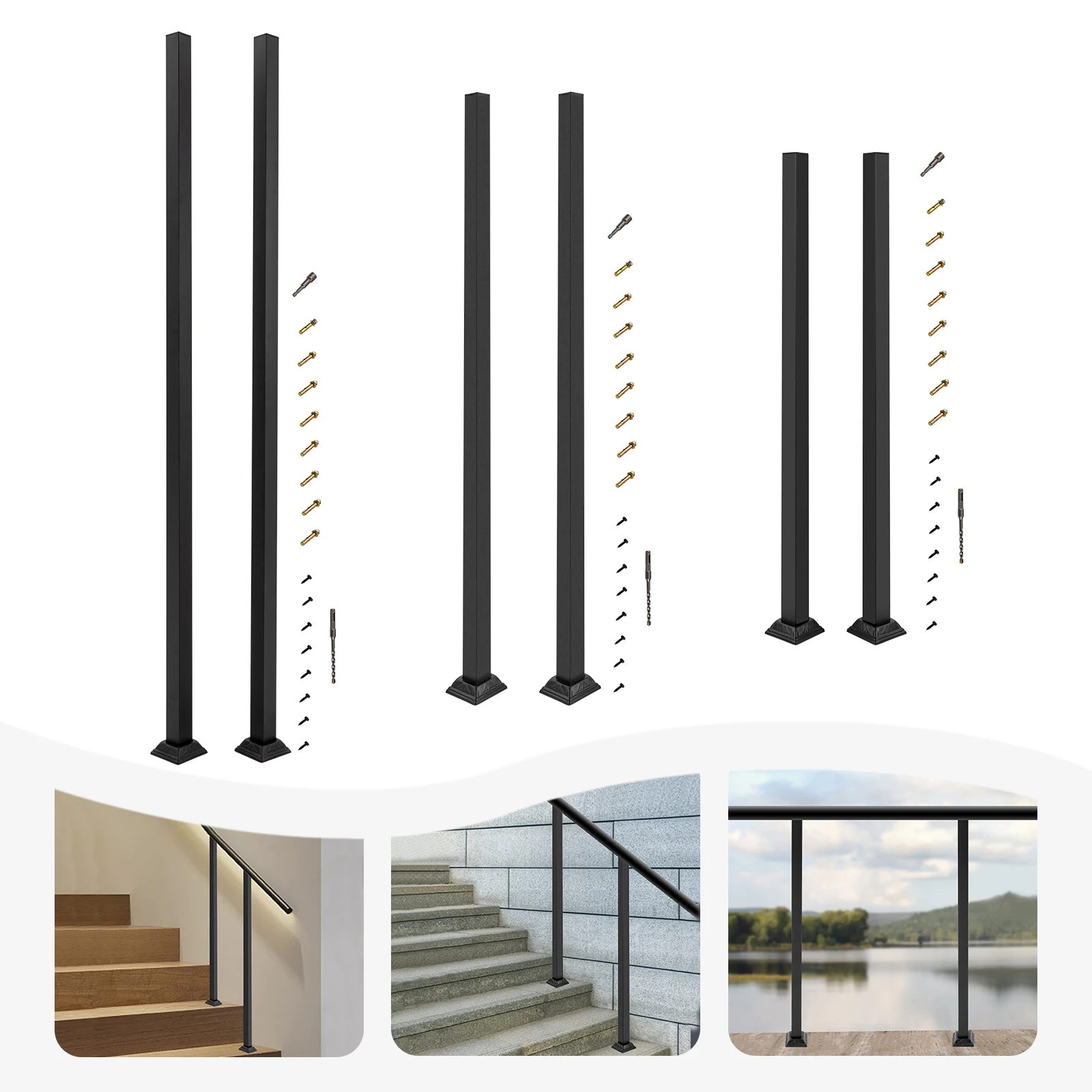 2 قطعة درابزين سطح أسود 38 بوصة طقم درابزين من الحديد المطاوع ، طقم عمود درابزين من الألومنيوم ، للخطوات ، الدرج ، سطح السفينة ، سلالم الفناء #1