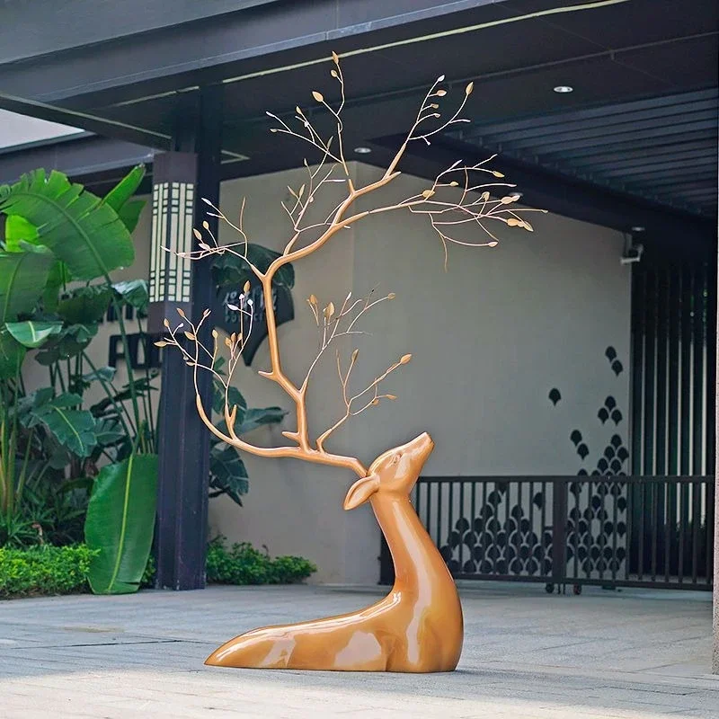 FRP deer sculpture sika deer ornament lawn garden landscape decoration