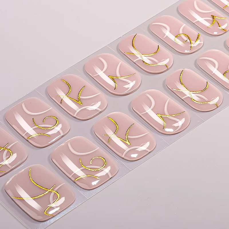 

22Tips French UV-Free Gel Nail Stickers Y2K Stripe Star Plant Full Cover Gel Polish Nail Strips DIY Manicure Decoration