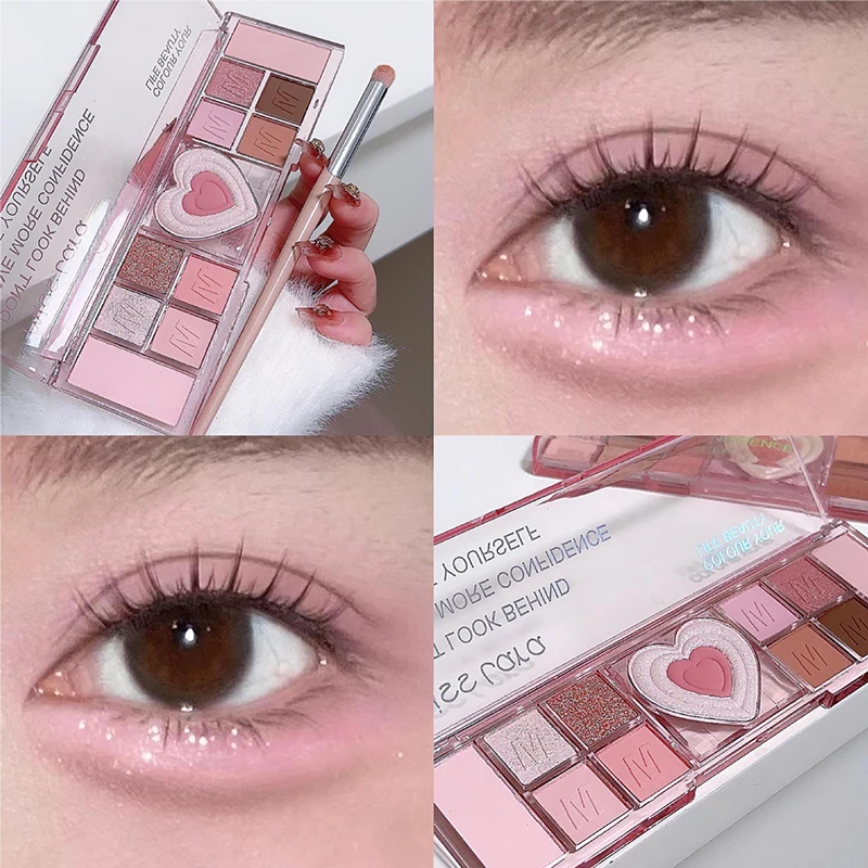 Paleta de sombras rosa para meninas, brilho natural, baixa saturação, maquiagem delicada dos olhos, cosméticos de beleza, amor, 12 cores