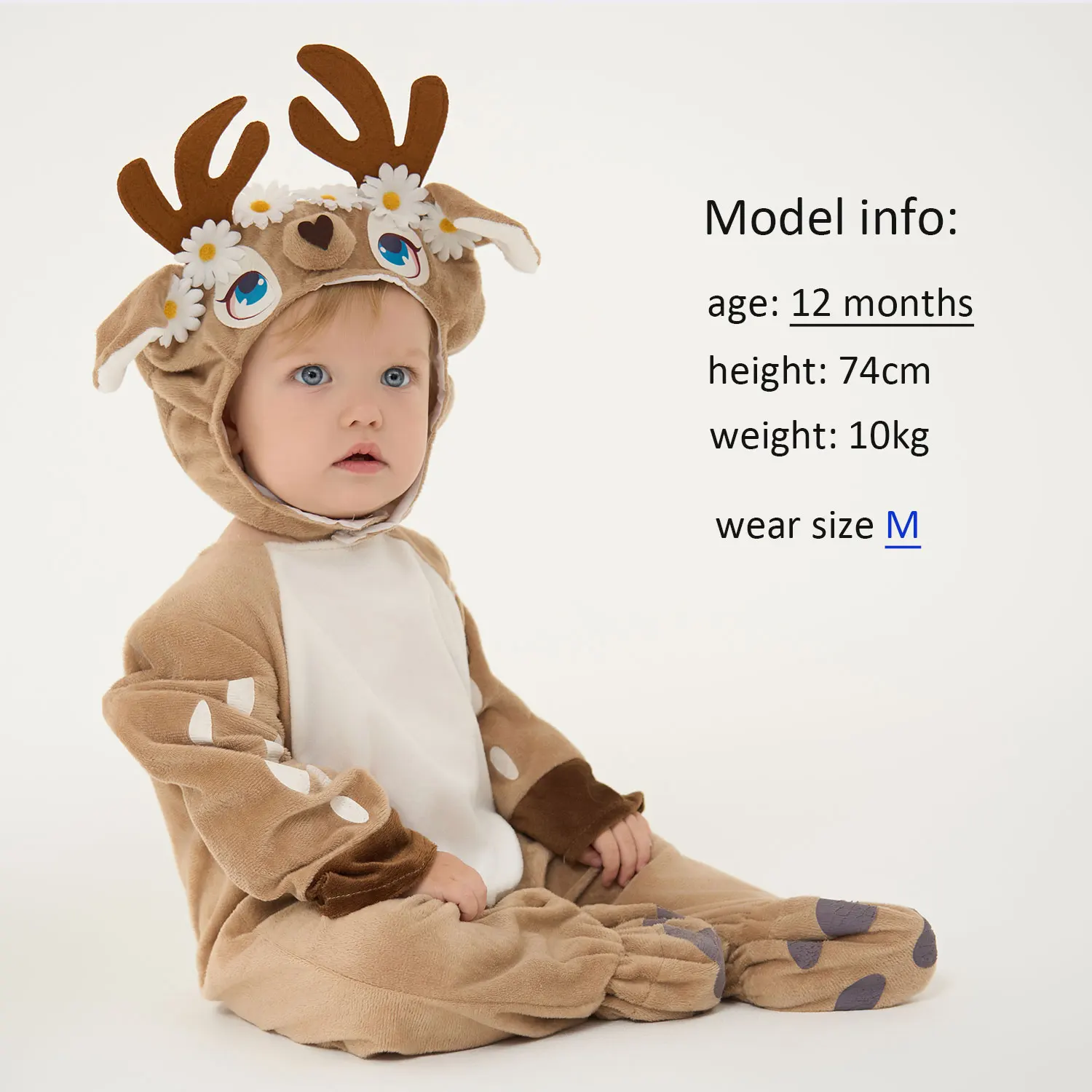 Umorden Fawn Baby Deer Costume Infant Boys Girls 12-18M 18-24M With Flowers Jumpsuit Hood 2pcs/set Christmas New Year Costumes