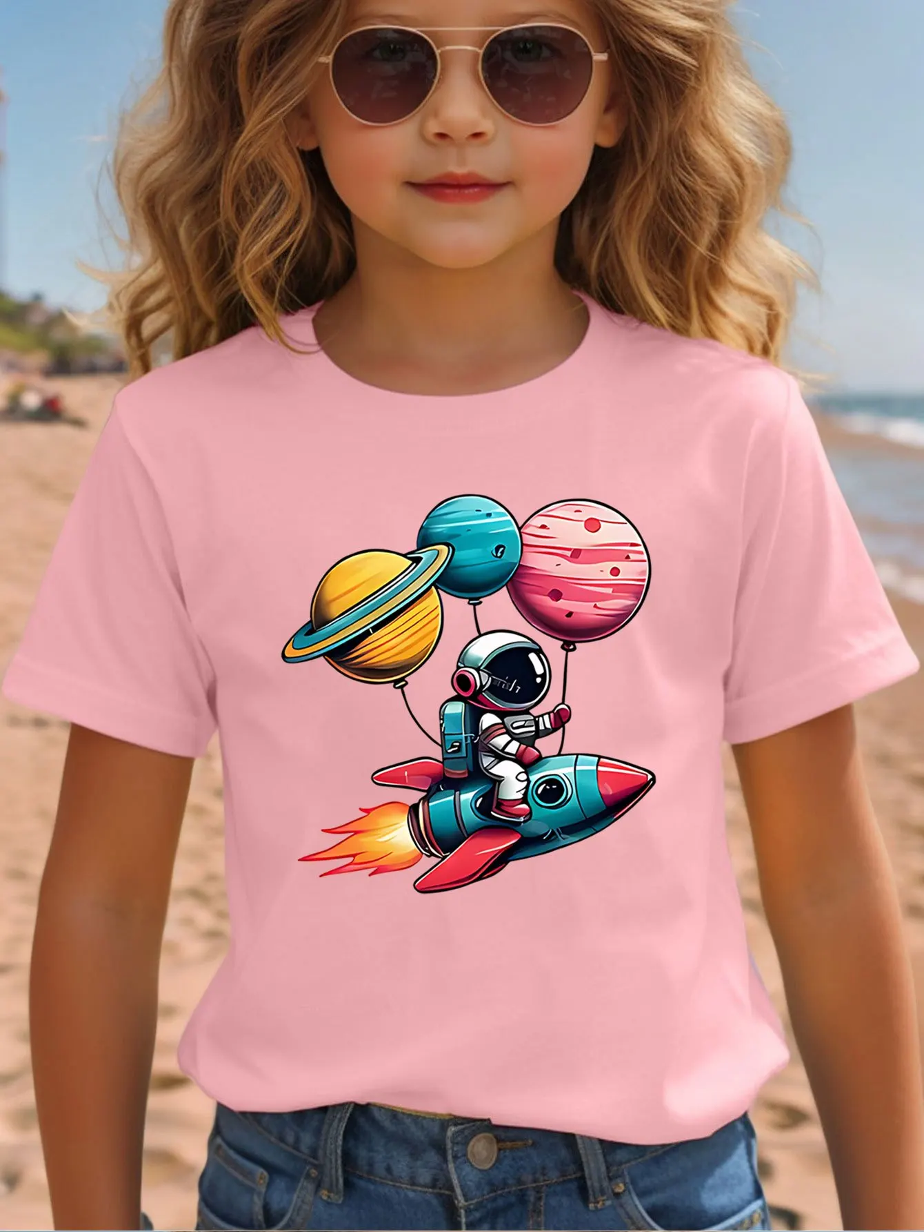 Astronaut Rocket Print Kids Cotton T Shirt Boys Girls Parent Child Matching Short Sleeve Casual Breathable Family Fashion Tees