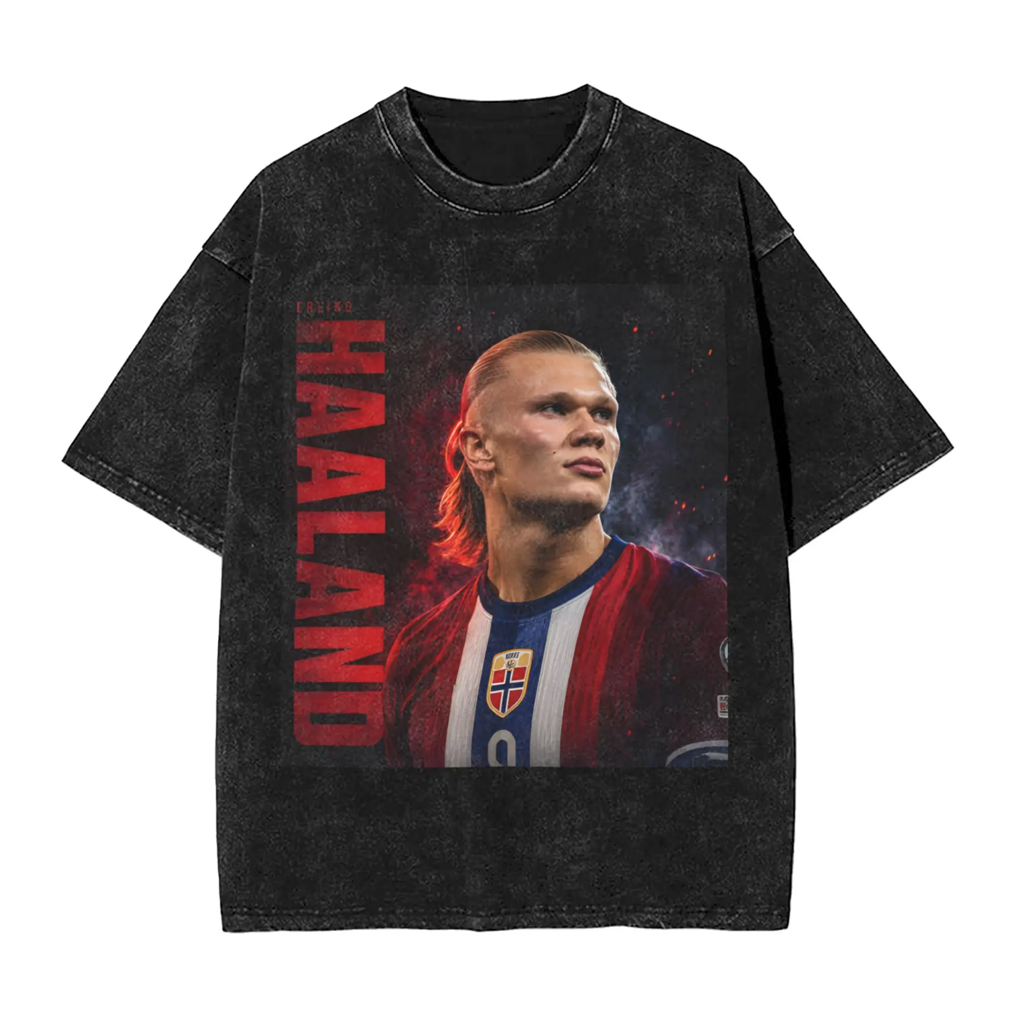 Streetwear Haaland Norway Forward  Vintage Washed T-Shirt For Men Women Cotton Short Sleeve  Round Neck Summer Clothes
