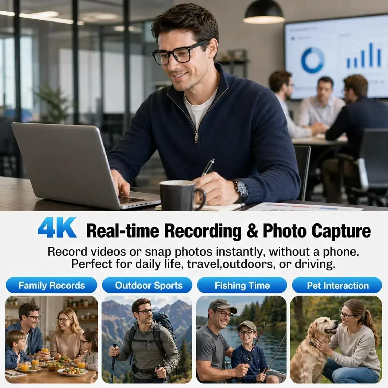 4K 800W Camera AI Glasses Men Color-Changing Smart Translation Glasses Photo Video Recording Call Smart Sunglasses Mini SportCam