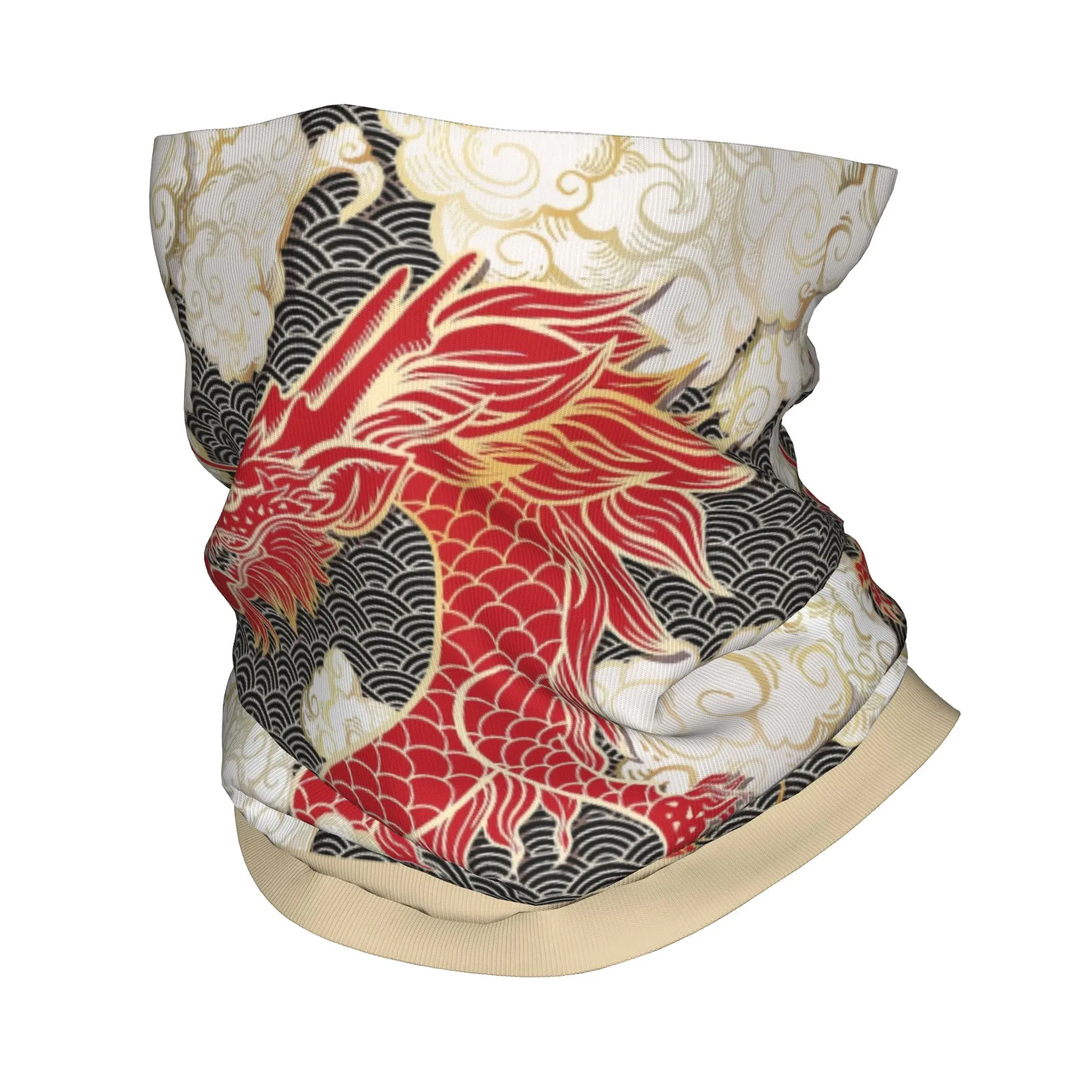 Custom Chinese Red Dragon Totem Pattern Bandana Winter Neck Warmer Men Windproof Wrap Face Scarf for Ski Tradition Asian Style