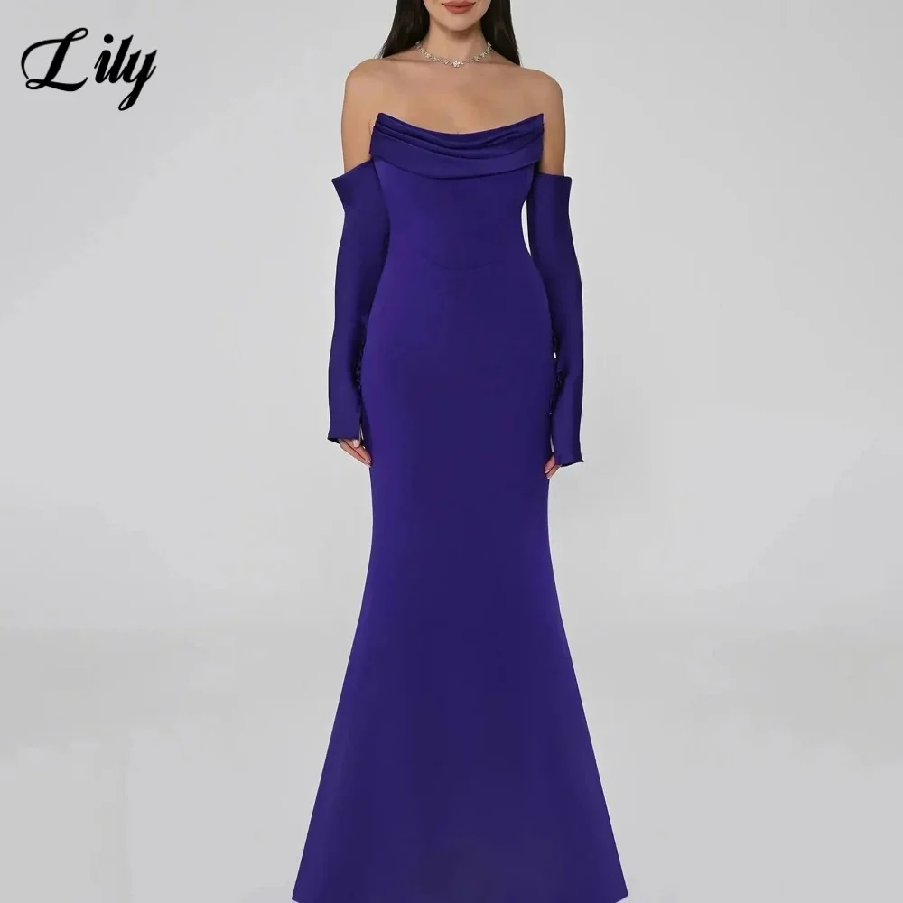 فستان سهرة بدون حمالات باللون الأزرق الزنبق مع طيات فساتين حفلات البوق من الساتان بطول الأرض فساتين لحضور الحفلات الموسيقية رداء السهرة حسب الطلب